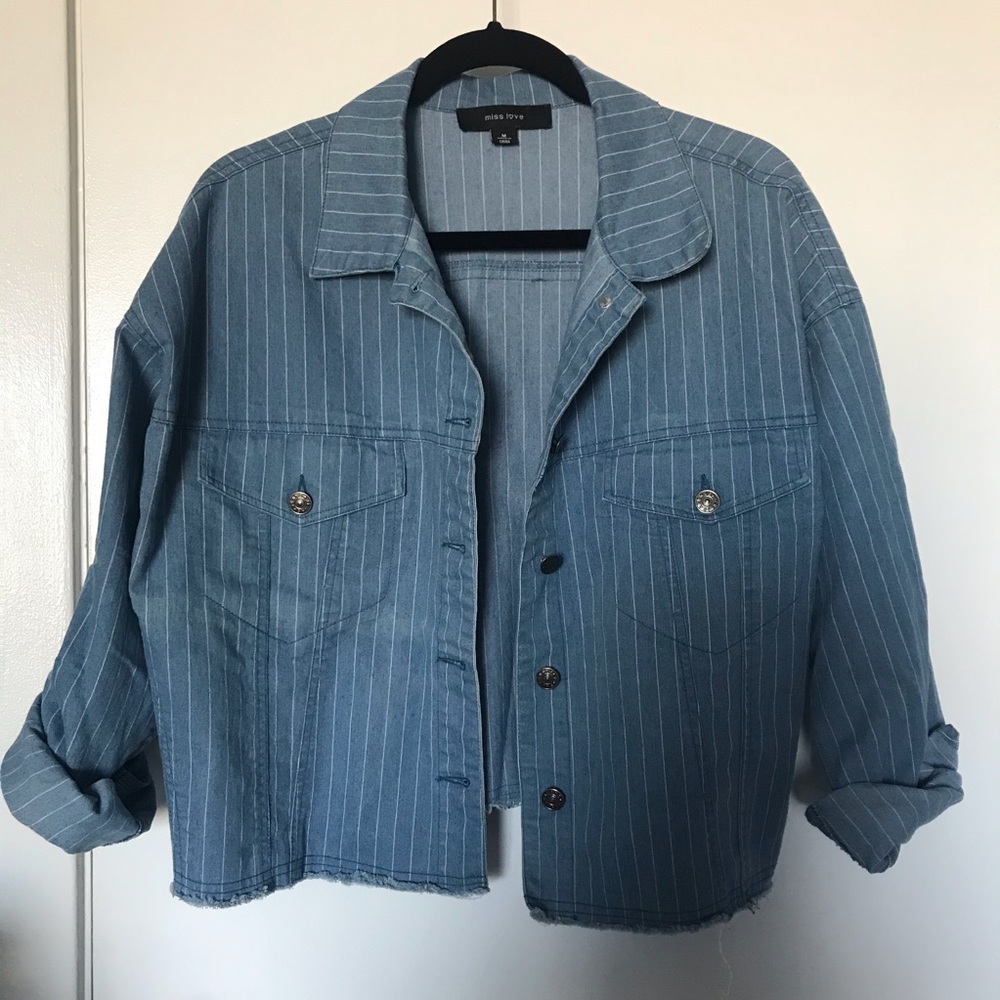 Striped oversized denim jacket